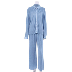 Pleated shirt amd wide-leg mopping drape trousers suit