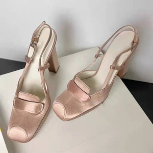 Silk surface retro heels