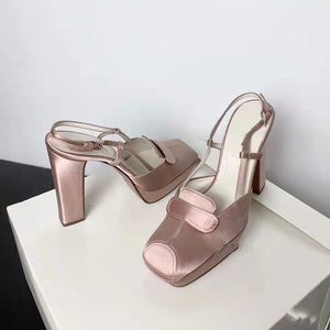 Silk surface retro heels